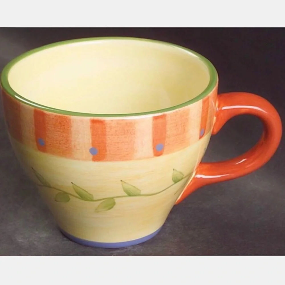 Pfaltzgraff Napoli Pattern Mugs Coffee Cups Yellow & Orange Stoneware